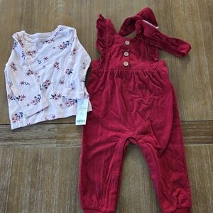 Carters Red Overalls with Floral Top